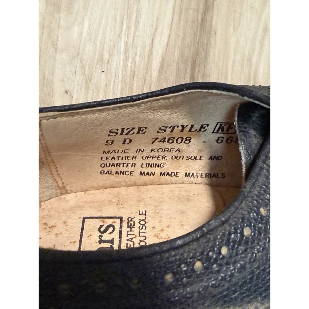 Vintage SEARS Black Wing Tips Long Wings Oxford Shoes Size 9D